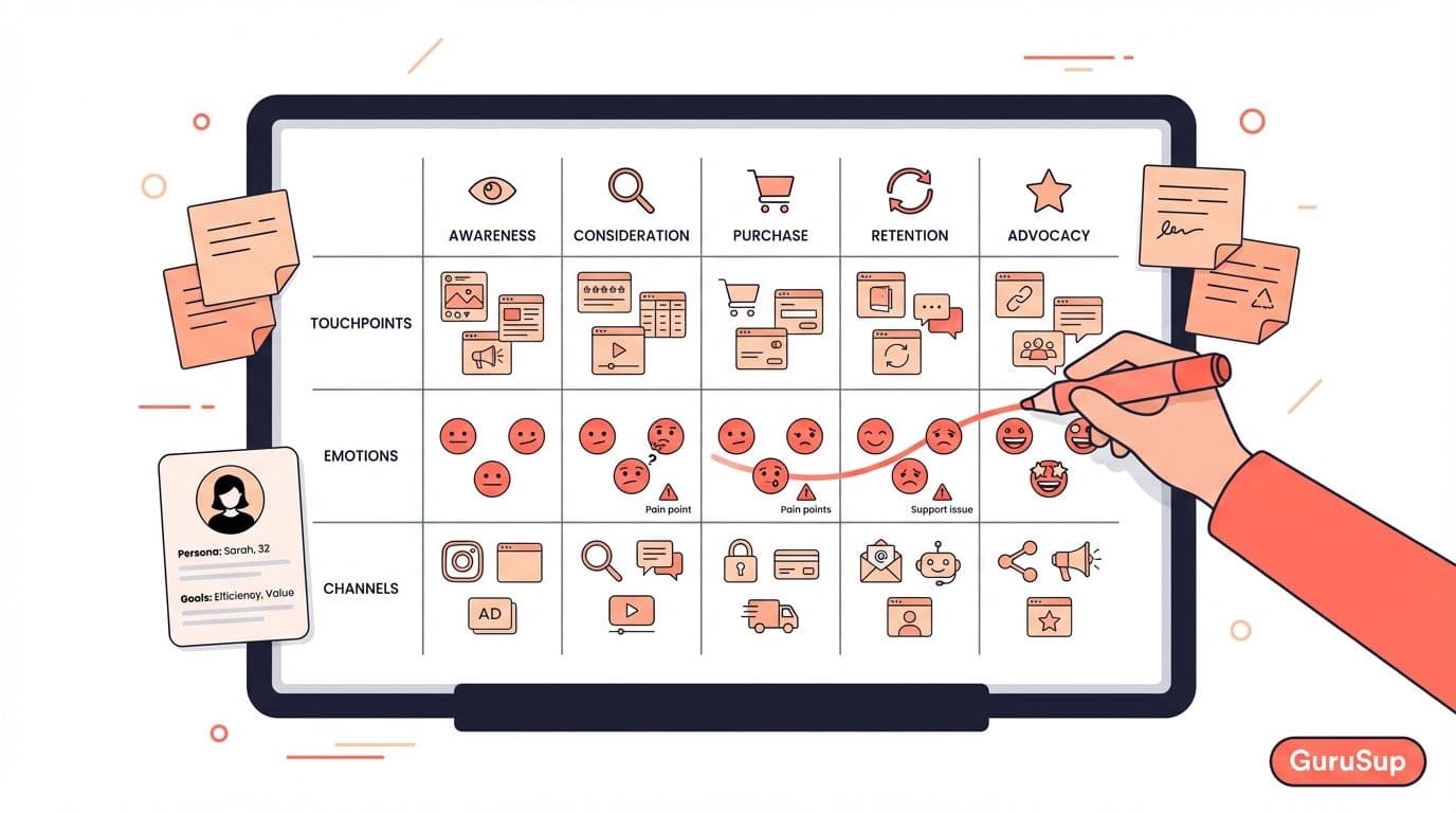 Customer journey map: mapa visual del viaje del cliente con fases y touchpoints
